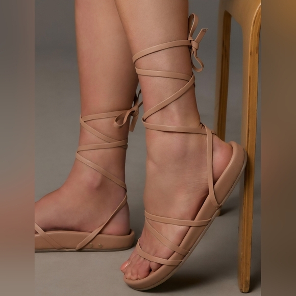 beek Shoes - Beek Canary Tie Up Thong Sandals Honey Leather Ballet Flat Anthropologie 5 NEW